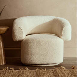 Oliveto Ivory Boucle Fabric Curved Swivel Armchair