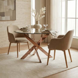 Round Tempered Glass Top Dining Table with Rose Gold Latticed Legs - Allure