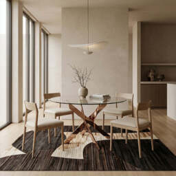 Round Tempered Glass Top Dining Table with Rose Gold Latticed Legs, Allure - thumbnail 6