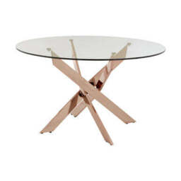 Round Tempered Glass Top Dining Table with Rose Gold Latticed Legs, Allure - thumbnail 2