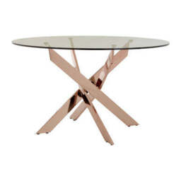 Round Tempered Glass Top Dining Table with Rose Gold Latticed Legs, Allure - thumbnail 5