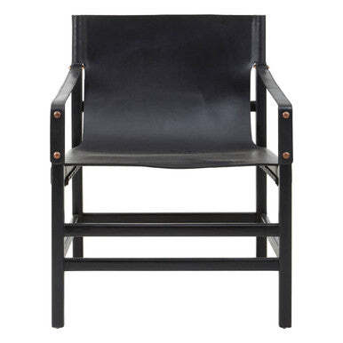 Kendari Black Leather and Teak Wood Frame Armchair - image 1