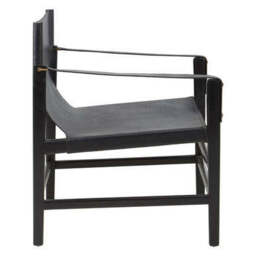 Kendari Black Leather and Teak Wood Frame Armchair - thumbnail 3