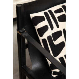 Kendari Black Leather and Teak Wood Frame Armchair - thumbnail 6