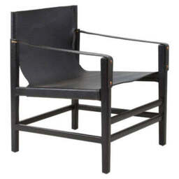 Kendari Black Leather and Teak Wood Frame Armchair - thumbnail 2