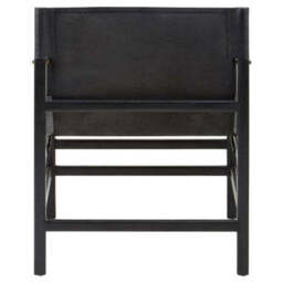 Kendari Black Leather and Teak Wood Frame Armchair - thumbnail 4