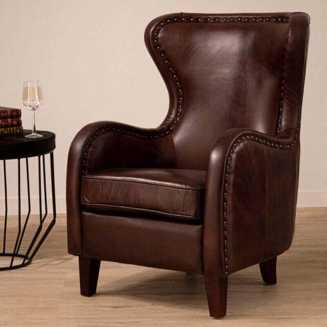 Victor Brown Leather Wingback Lounge Chair - image 1