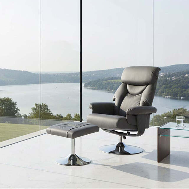 Denton Grey Leather Effect Recliner Chair with Footstool - image 1