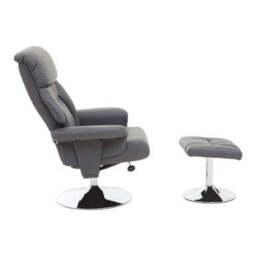 Denton Grey Leather Effect Recliner Chair with Footstool - thumbnail 3