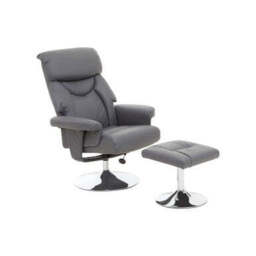 Denton Grey Leather Effect Recliner Chair with Footstool - thumbnail 2