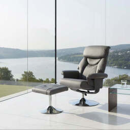Denton Grey Leather Effect Recliner Chair with Footstool - thumbnail 1