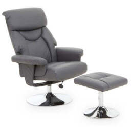 Denton Grey Leather Effect Recliner Chair with Footstool - thumbnail 4