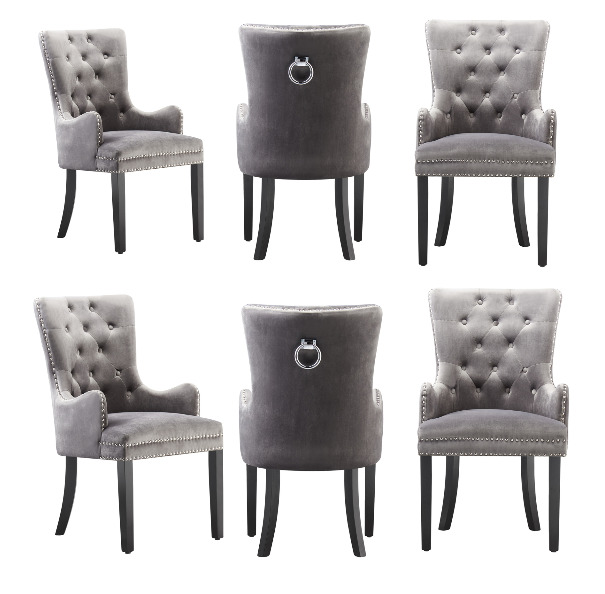 Windsor LUX Velvet Dining Chair (with armrests) - Dark Grey / Set of 6