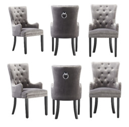 Windsor LUX Velvet Dining Chair (with armrests) - Dark Grey / Set of 6