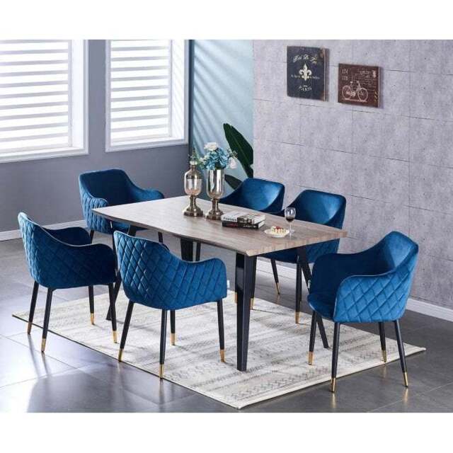 Verona Rocco LUX Dining Set - Blue / Set Of 4 / Walnut