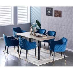 Verona Rocco LUX Dining Set - Blue / Set Of 4 / Walnut