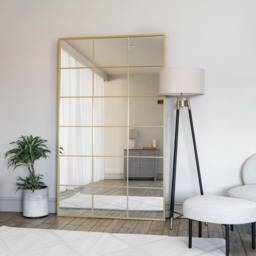 Kyō - Full Length Gold Metal Rectangle Lattice Grid Mirror - 180cm x 105cm - thumbnail 1