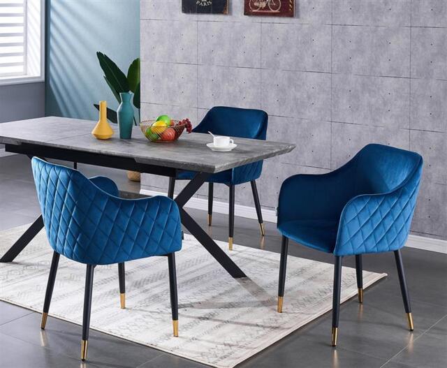 5PCs Dining Set - a Ash Black Blaze LUX Extendable Dining Table & Set of 4 Blue Verona Dining Chairs