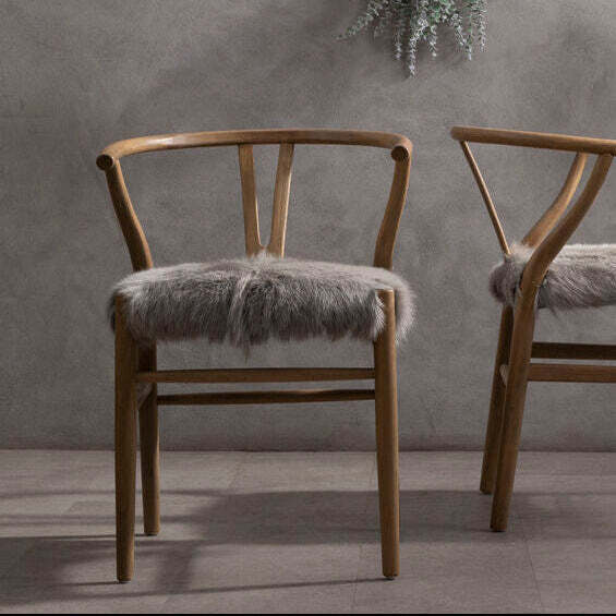 Hazel Natural Oak Wood and Grey Fur Dining Chair - image 1