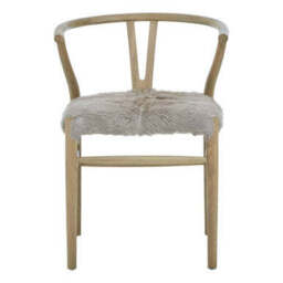 Hazel Natural Oak Wood and Grey Fur Dining Chair - thumbnail 2