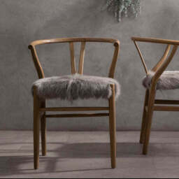 Hazel Natural Oak Wood and Grey Fur Dining Chair - thumbnail 1