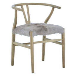 Hazel Natural Oak Wood and Grey Fur Dining Chair - thumbnail 4