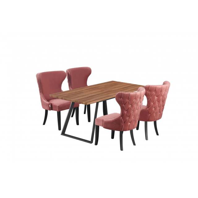 Toga Mayfair LUX Dining Set - Toga Extendable Walnut Dining Table w/ a Set of 4 Mayfair LUX Velvet Dining Chairs - Pink