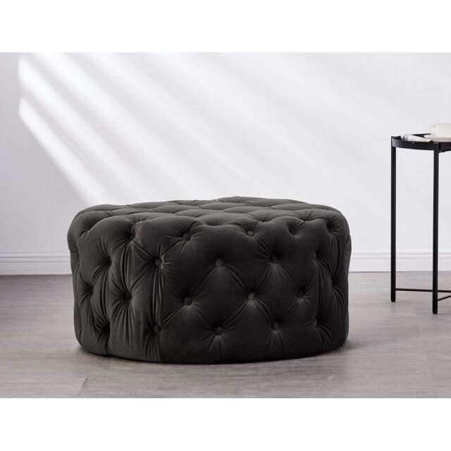 Melia Round LUX Pouffe - Charcoal