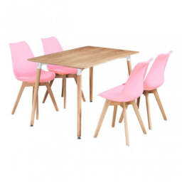 5PCs Dining Set - an Oak Halo Dining Table & Set of 4 Pink Lorenzo Tulip chairs with Padded Seat - thumbnail 1