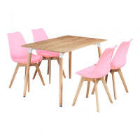 5PCs Dining Set - an Oak Halo Dining Table & Set of 4 Pink Lorenzo Tulip chairs with Padded Seat - thumbnail 2