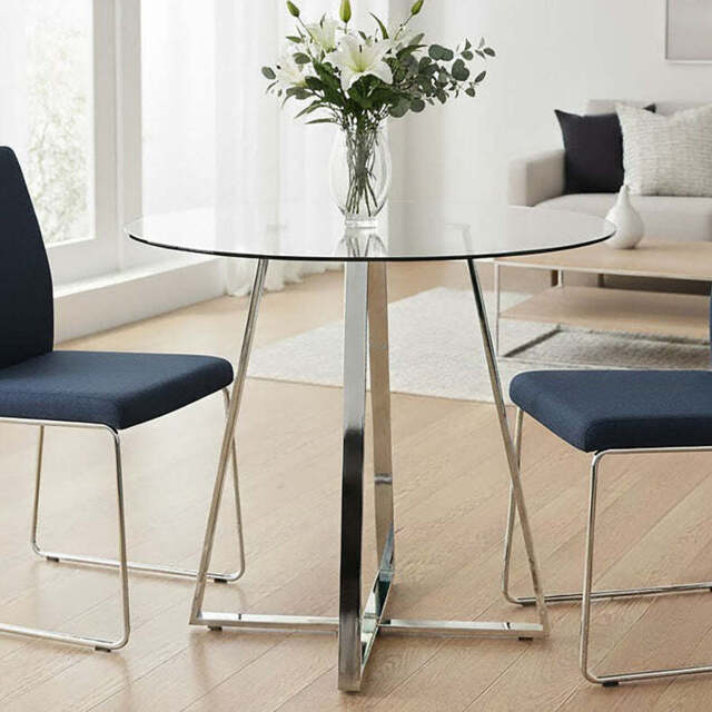 Metropolitan Clear Glass Round Dining Table with Silver Finish Base - image 1