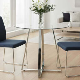 Metropolitan Clear Glass Round Dining Table with Silver Finish Base - thumbnail 1