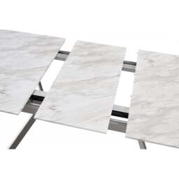Milano Blaze LUX Dining Set - a White EXTENDABLE Dining Table & 6 Velvet Dining Chairs with Silver End Caps - thumbnail 4