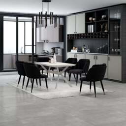 Milano Blaze LUX Dining Set - a White EXTENDABLE Dining Table & 6 Velvet Dining Chairs with Silver End Caps - thumbnail 2