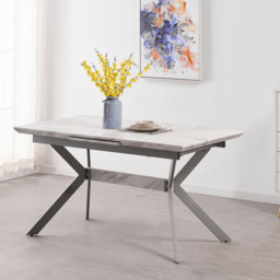 Milano Blaze LUX Dining Set - a White EXTENDABLE Dining Table & 6 Velvet Dining Chairs with Silver End Caps - thumbnail 3