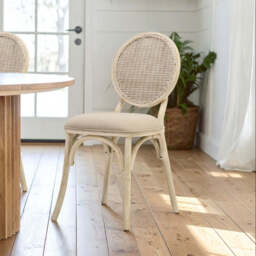 Cebu White Wash Wood and Rattan Dining Chair with Beige Seat - thumbnail 1