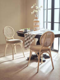 Cebu White Wash Wood and Rattan Dining Chair with Beige Seat - thumbnail 4