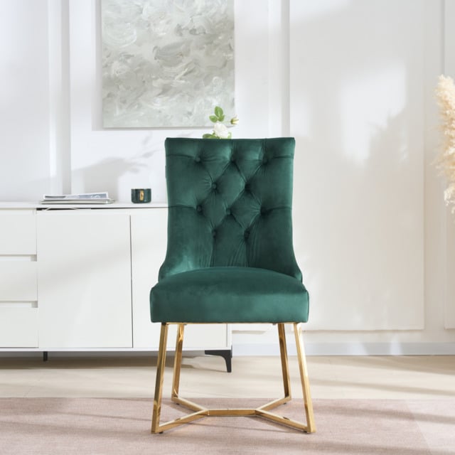 Ambra Velvet Dining Chair – Tufted Luxury Accent with Gold Legs & Ring Pull - image 1