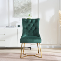 Ambra Velvet Dining Chair – Tufted Luxury Accent with Gold Legs & Ring Pull - thumbnail 1