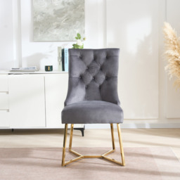 Ambra Velvet Dining Chair – Tufted Luxury Accent with Gold Legs & Ring Pull - thumbnail 5