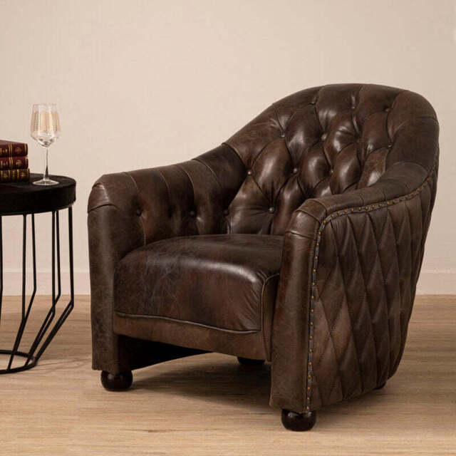 Victor Dark Grey Brown Leather Tub Chair - image 1