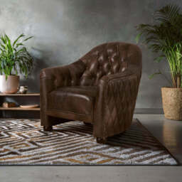 Victor Dark Grey Brown Leather Tub Chair - thumbnail 3