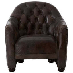 Victor Dark Grey Brown Leather Tub Chair - thumbnail 2