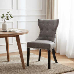 Daxton Grey Leather Effect Button Tufted Dining Chair