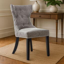 Daxton Grey Leather Effect Button Tufted Dining Chair - thumbnail 3