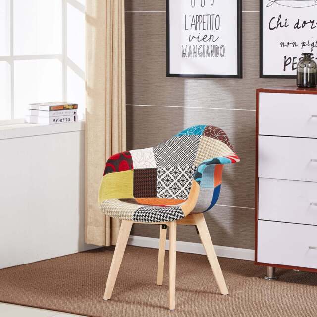 Patchwork Tub Chair with Armrests – Stylish Fabric Dining Chair Multicolored - image 1