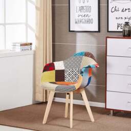 Patchwork Tub Chair with Armrests – Stylish Fabric Dining Chair Multicolored - thumbnail 1