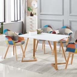 Patchwork Tub Chair with Armrests – Stylish Fabric Dining Chair Multicolored - thumbnail 2