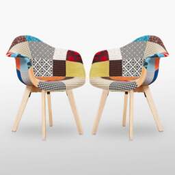 Patchwork Tub Chair with Armrests – Stylish Fabric Dining Chair Multicolored - thumbnail 6