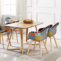Patchwork Tub Chair with Armrests – Stylish Fabric Dining Chair Multicolored - thumbnail 3